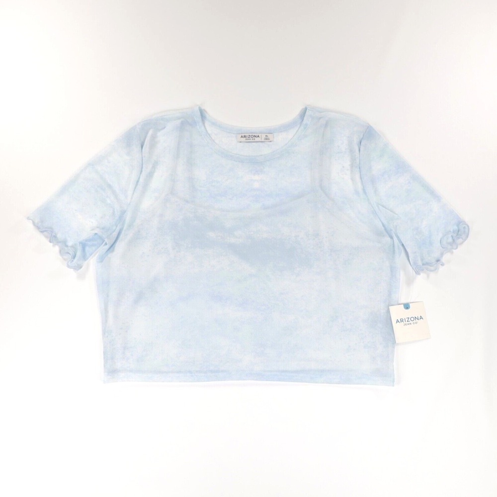 Arizona Jean Co Women's‎ Short Sleeve Mesh Cropped Top Light Blue Size XL